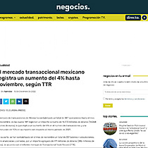 El mercado transaccional mexicano registra un aumento del 4% hasta noviembre, segn TTR